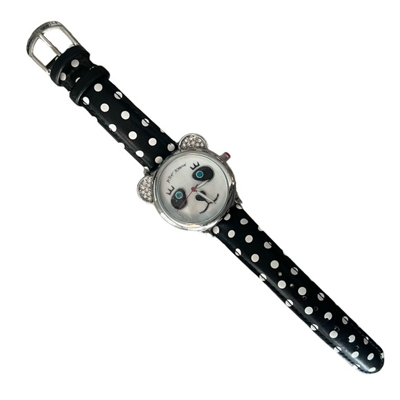 Betsey Johnson Accessories - Betsey Johnson Panda Watch Black and White Polka Dot Leather Band New Condition